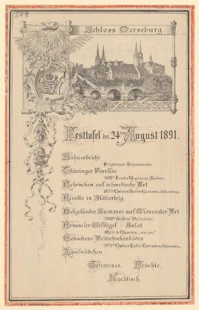 Menükarte : Festtafel, Schloß Merseburg