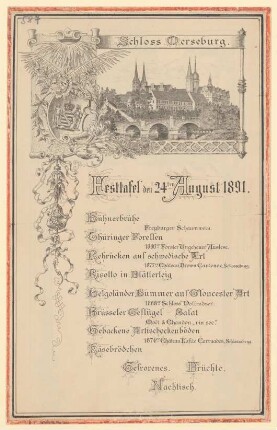 Menükarte : Festtafel, Schloß Merseburg