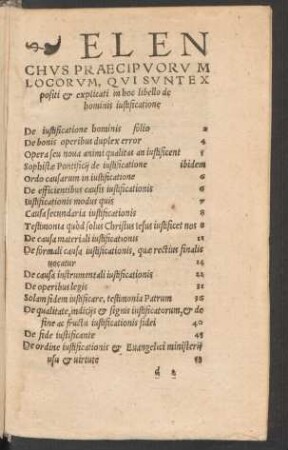 Elenchus Praecipuorum Locorum, Qui Sunt Expositi et explicati in hoc libello de hominis iustificatione