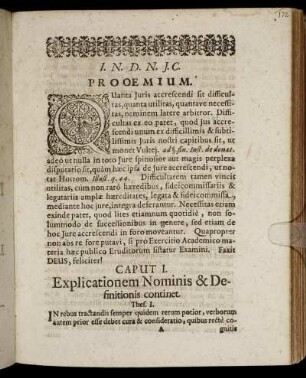 Caput I. Explicationem Nominis & Definitionis continet.