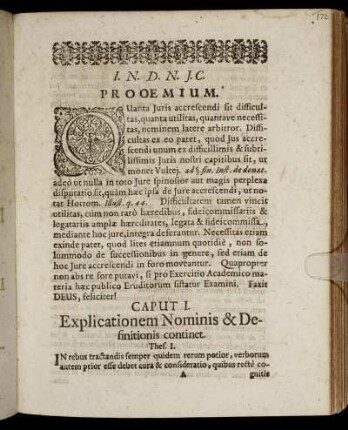 Caput I. Explicationem Nominis & Definitionis continet.
