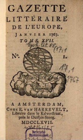 Gazette littéraire de l'Europe. 17. 1767, 1 (Jan.)