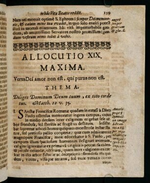 159-167, Allocutio XIX. Maxima. Verus Dei amor non est, qui purus non est