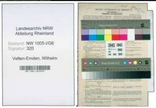 Entnazifizierung Wilhelm Velten-Emden , geb. 22.02.1883 (Steuerinspektor)