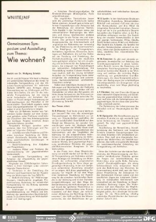 Bericht: Wie wohnen? : WNIITE/AIF