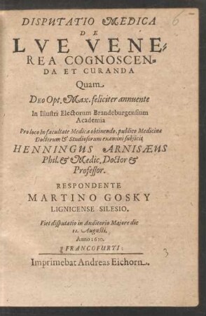 Disputatio Medica De Lue Venerea Cognoscenda Et Curanda