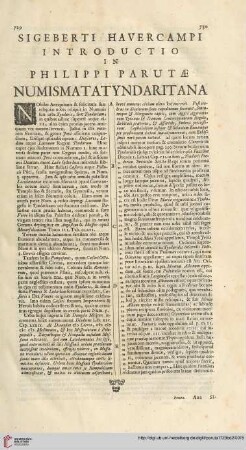 Sigeberti Havercampi introductio in Philippi Parutae Numismata tyndaritana [..]