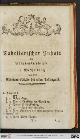 Tabellarischer Inhalt der Religionsgeschichte