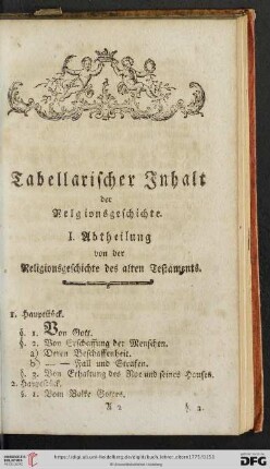 Tabellarischer Inhalt der Religionsgeschichte