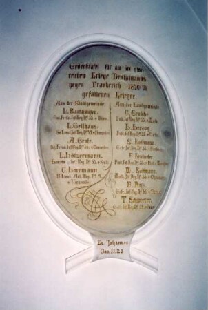 Gedenktafel für Gefallene des Krieges von 1870/1871. Detmold. Marktkirche