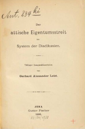 Der attische Eigentumsstreit im System der Diadikasien