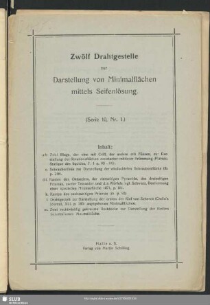 Zwölf Drahtgestelle zur Darstellung von Minimalflächen mittels Seifenlösung.