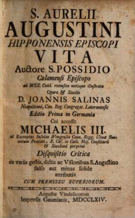 S. Aurelii Augustini Hipponensis Episcopi Vita