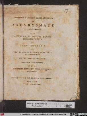 Dissertatio Inavgvralis Medico-Chirvrgica De Aneurysmate