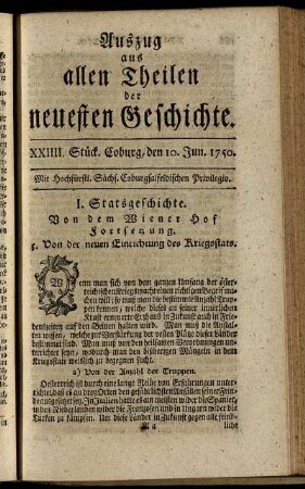 XXIIII. Stück. Coburg, den 10. Jun. 1750.