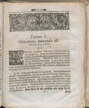 Thesis I. Orthodoxia immortalis est. Ad titul. & p. 3. & 15.