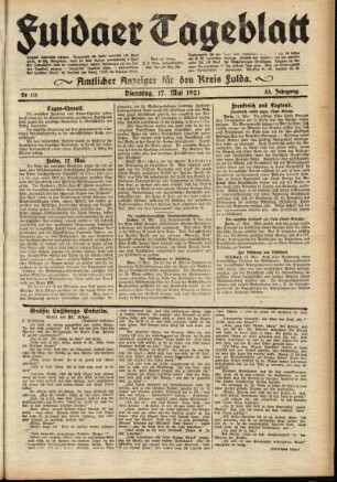 Ausgabe vom Dienstag, den 17. Mai 1921.