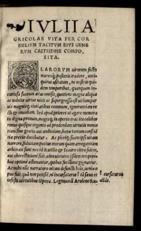 Iulii Agricolae Vita Per Cornelium Tacitum Eius Generum Castissime Composita.