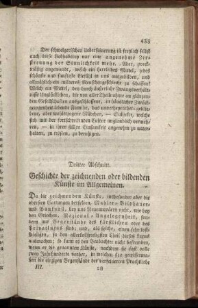 Dritter Abschnitt. Geschichte der zeichnenden oder bildenden Künste im Allgemeinen.