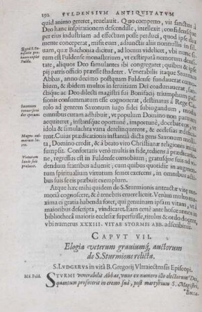 Caput VII. Elogia veterum grauiumque auctorum de S. Sturmione relicta.