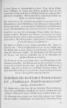 Fachschule für weibliches Hauspersonal des "Hamburger Hausfrauenvereins"