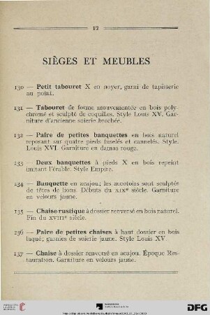 Sièges et meubles (Nr. 130-217)