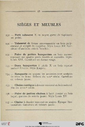 Sièges et meubles (Nr. 130-217)