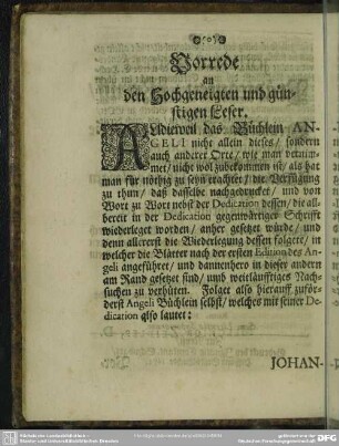 Vorrede an den Hochgeneigten und günstigen Leser