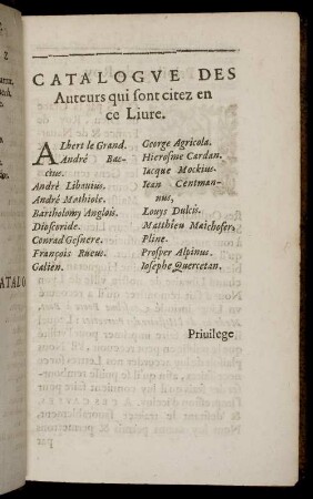 Catalogue Des Auteurs qui sont citez en ce Livre.
