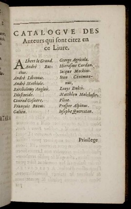 Catalogue Des Auteurs qui sont citez en ce Livre.