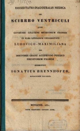 Diss. inaug. med. de scirrho ventriculi
