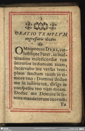 Oratio Templum ingressuris dicenda