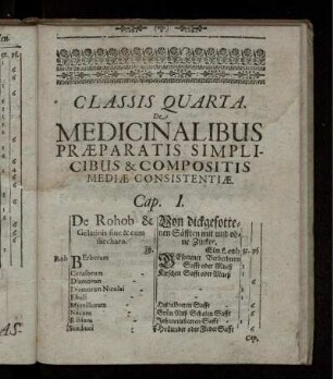 Classis Quarta. De Medicinalibus Praeparatis Simplicibus & Compositis Mediae Consistentiae