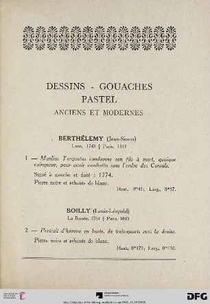 Dessins - Gouaches - Pastel: Anciens et Modernes (Nr. 1-44)