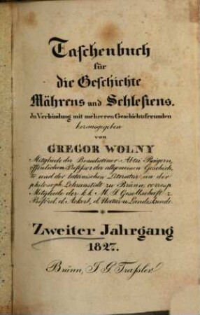 Taschenbuch für die Geschichte Mährens und Schlesiens. 2. 1827