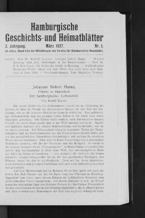 Johannes Robert Hanne, Pfarrer zu Eppendorf. Ein hamburgisches Lebensbild.