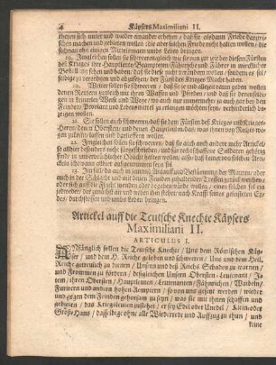 Artickel auff die Teutsche Knechte Käysers Maximiliani II.