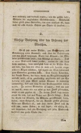 2. Nöthige Belehrung über den Ursprung des Menschen.