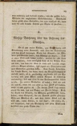 2. Nöthige Belehrung über den Ursprung des Menschen.