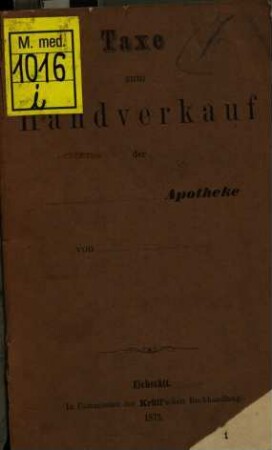 Taxe zum Handverkauf der Apotheke