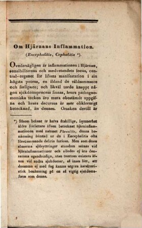 Nosographiskt-diagnostiska Anmärkningar om Hjärnans inflammation : Akademisk Afhandling