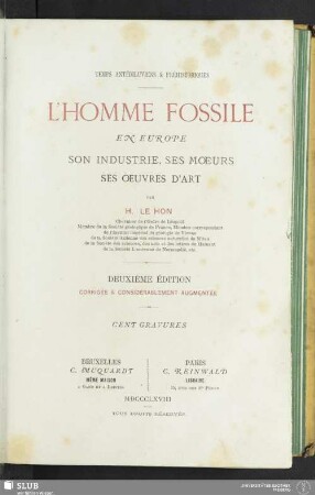 L' homme fossile en Europe : son industrie, ses moeurs ses oeuvres d'art