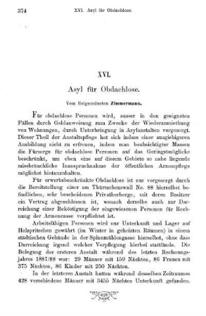 XVI. Asyl für Obdachlose.