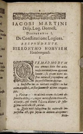 Disputatio I. De Constitutione Logices.