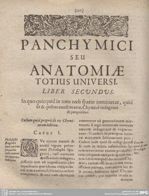 Panchymici seu anatomiae totius universi. Liber Secundus.