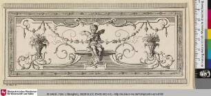 [Ornamentstich mit Putto, Blumenvase und Verzierungen]