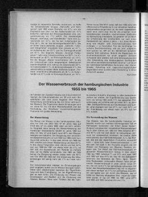 Der Wasserverbrauch der hamburgischen Industrie 1955 bis 1965