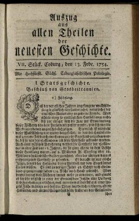 VII. Stück. Coburg, den 13. Febr. 1754.