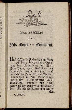 Leben des Ritters Herrn Nils Rosen von Rosenstein.