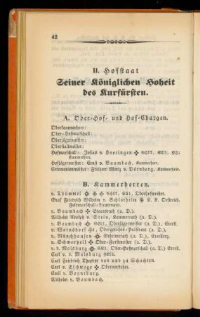 II. Hofstaat Seiner königlichen Hoheit des Kurfürsten.